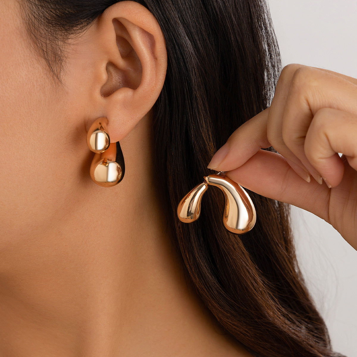 Ins Splicing Detachable Double comma Earing Fashionable Simple Style Irregular Earrings