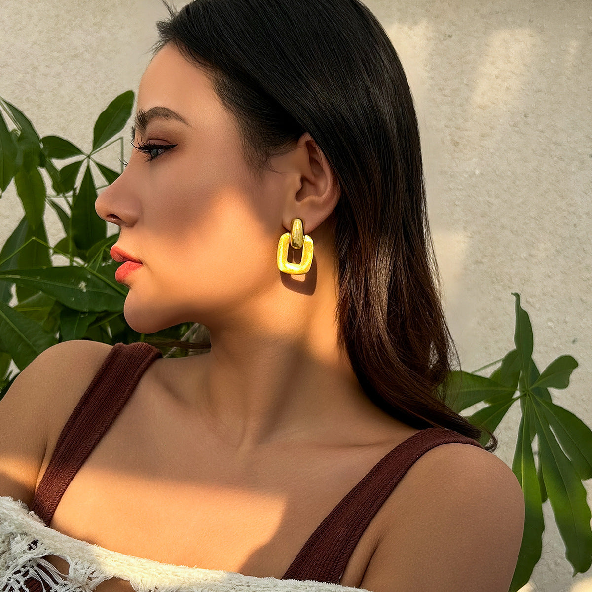 style metal alloy versatile temperament button geometric earrings
