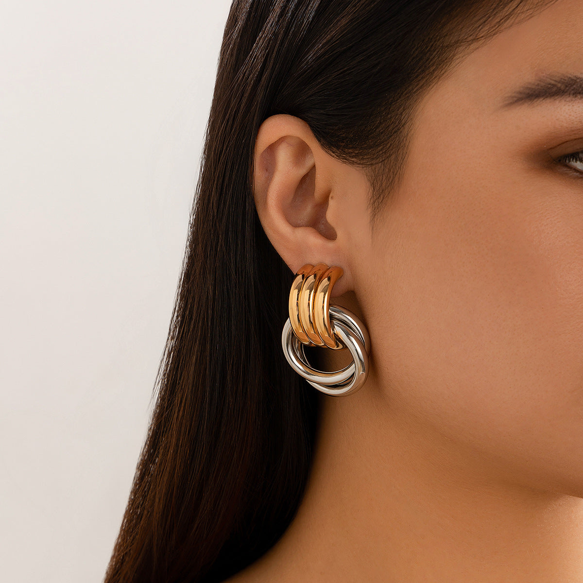 style metal alloy versatile temperament button geometric earrings