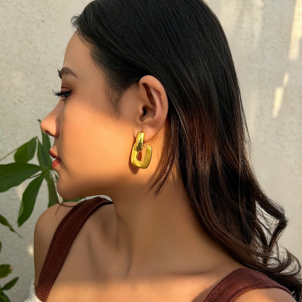 style metal alloy versatile temperament button geometric earrings