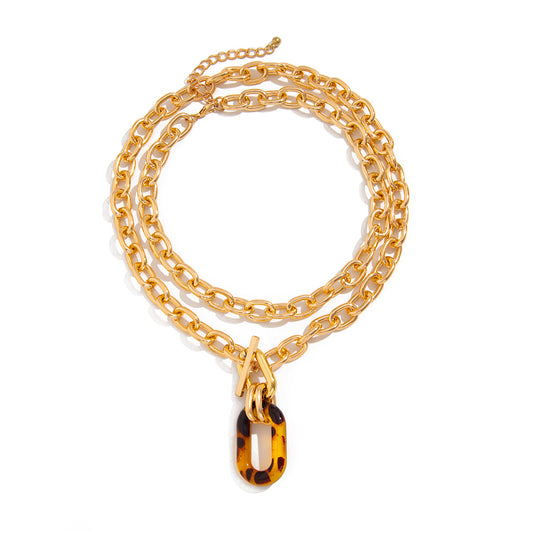 Fashionable irregular leopard print buckle necklace set with high-end geometric