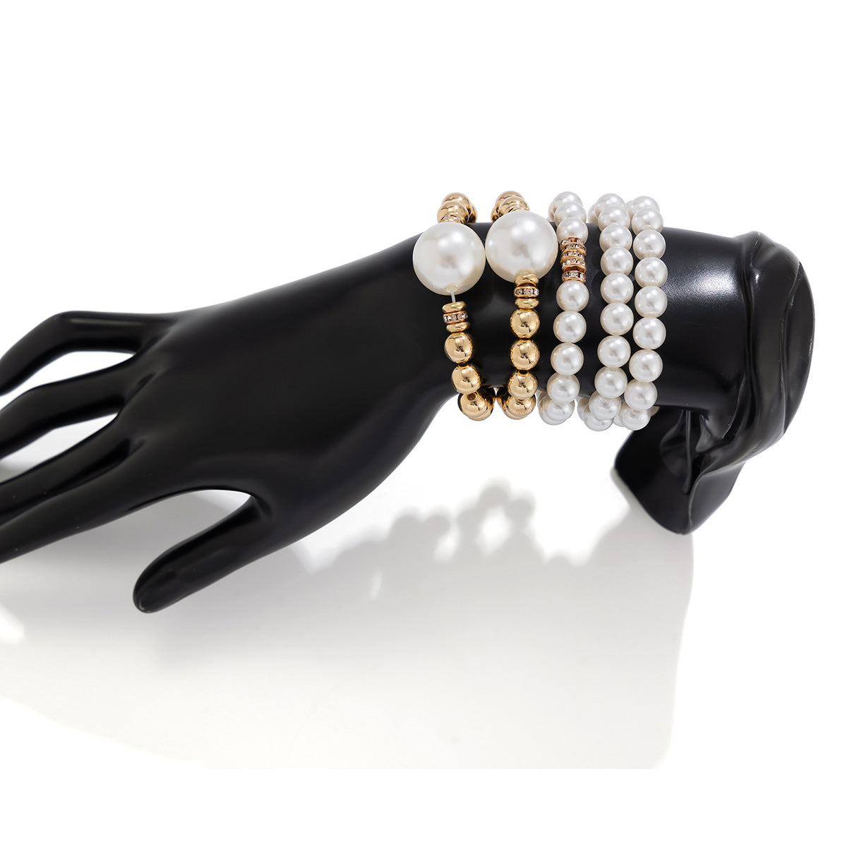 Exaggerated pearl layered bracelet set with creative temperament Bracelet large round beads and micro inlaid decoration