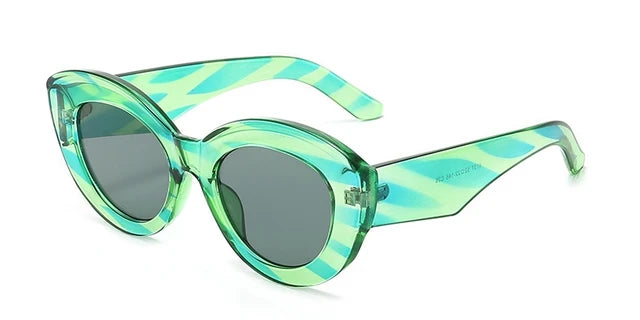 Sunglasses Women Ins Fashion Oval Green Striped Sunglasses