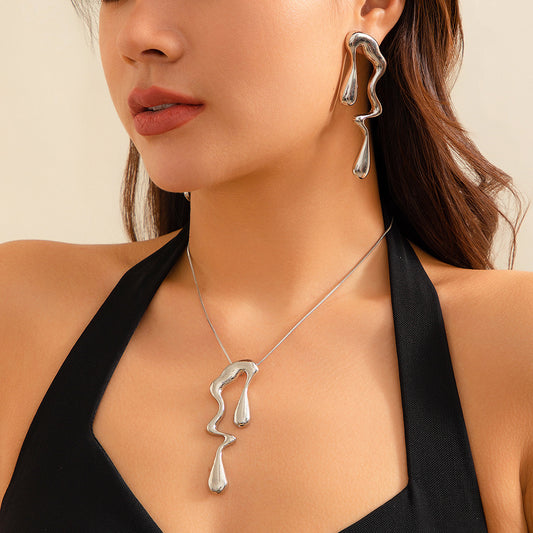 Liquid Design Sweet Cool Necklace Metal Wind Irregular Water Drop Necklace