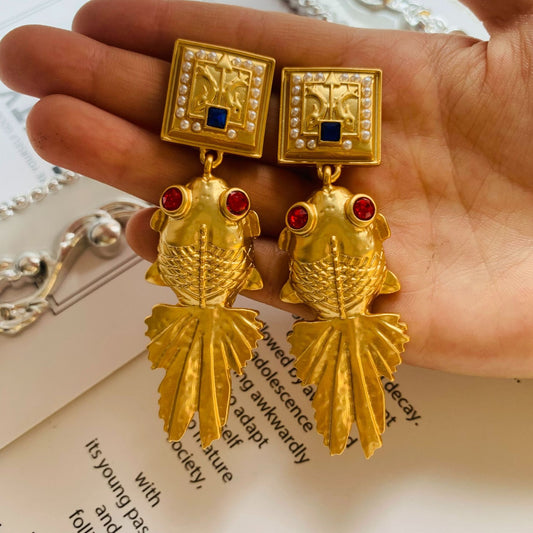 Medieval palace style goldfish exaggerated earrings