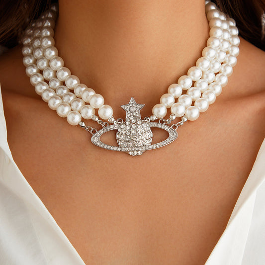 Cold Wind Multi layer Imitation Pearl Clavicle Chain