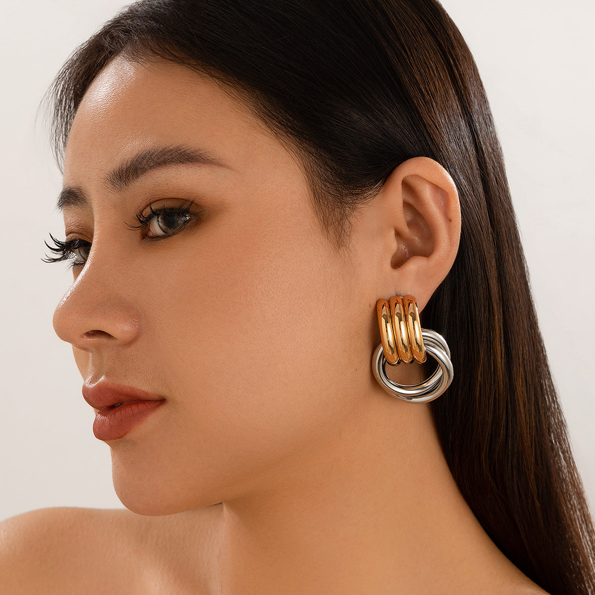 style metal alloy versatile temperament button geometric earrings