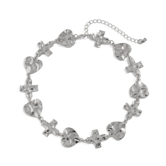 New Fashion Peach Heart Cross Splicing Necklace, Personalized and Versatile Alloy Necklace