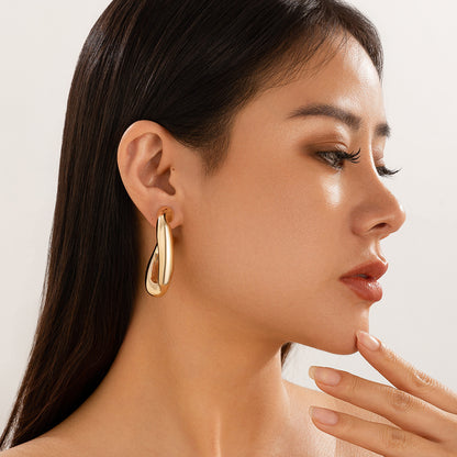 style metal alloy versatile temperament button geometric earrings