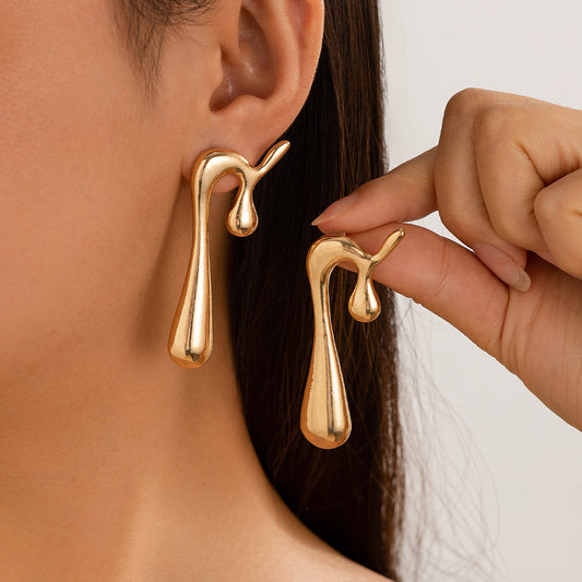 Personalized ins irregular water droplet earrings fan-shaped striped alloy earrings for women