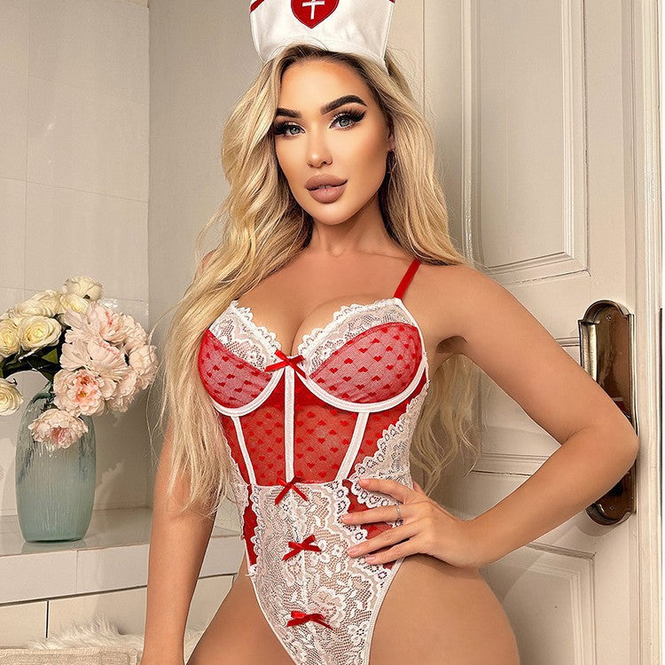 Sexy lingerie, shapewear, nurse's uniform, lace lace, bow, heart-shaped perspective sexy suit