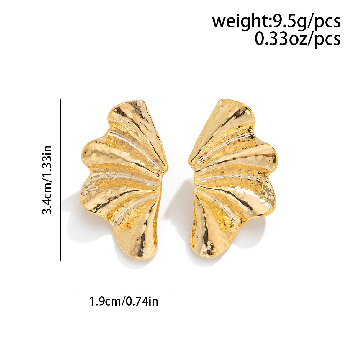 Exaggerated metal ginkgo leaf earrings, trendy women's sweet and cool style, shell patterned earrings