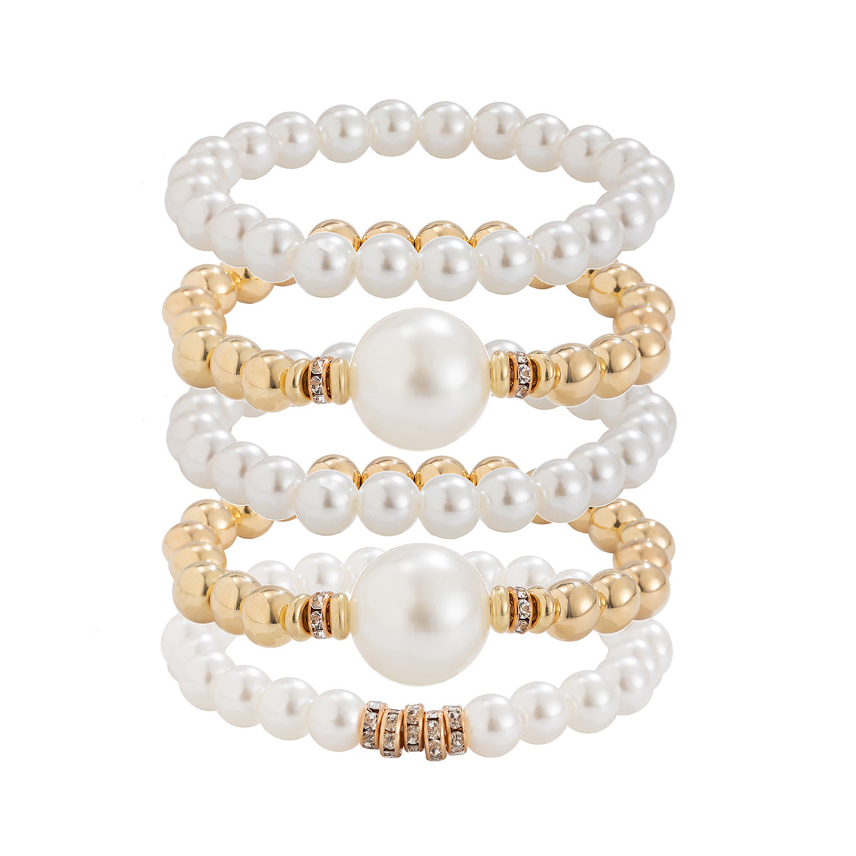 Exaggerated pearl layered bracelet set with creative temperament Bracelet large round beads and micro inlaid decoration