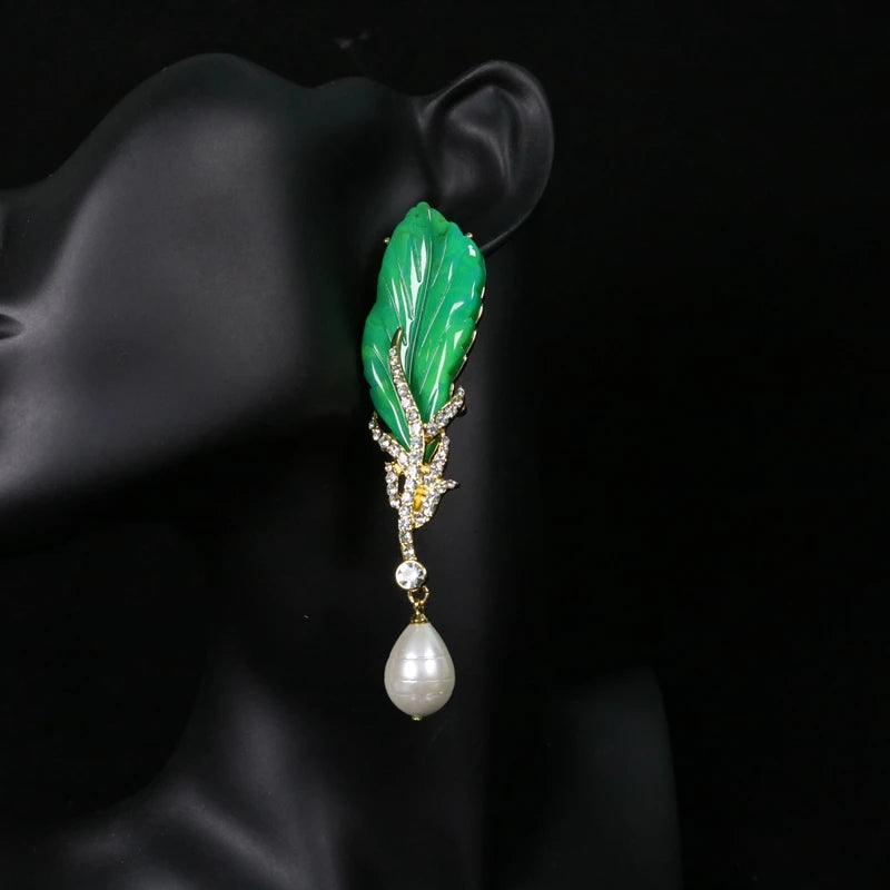 Green Leaves Long Pendant Baroque Style Earrings Pendant Accessories For Women