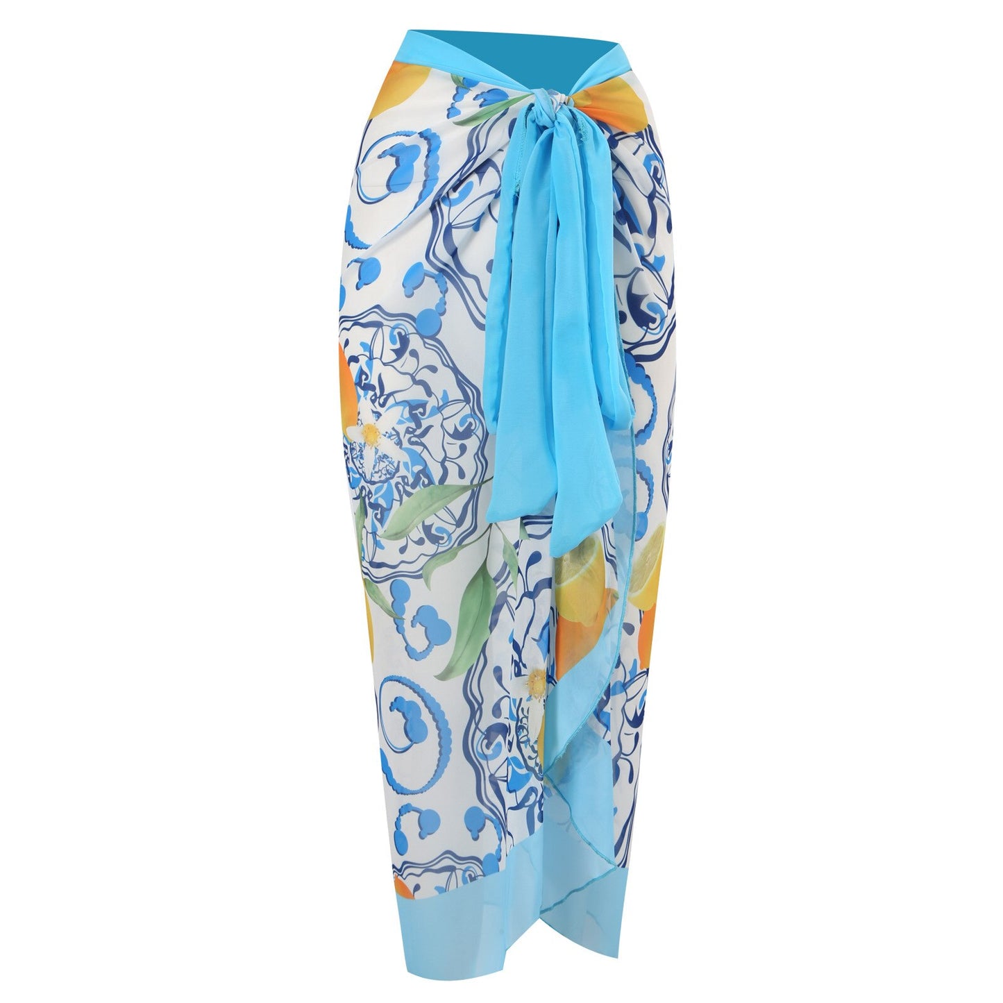 Sexy Blue One Piece Swimsuit Skirt Summer Women  Print Swimwear Beachwear