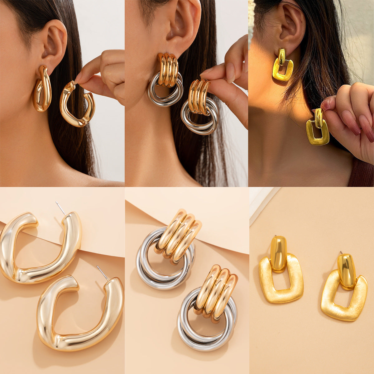 style metal alloy versatile temperament button geometric earrings